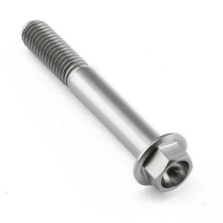 Flanged hex head titanium bolt in natural finish, measuring M8 x 1.25mm x 55mm, featuring a smooth shaft and a hexagonal nut for secure fastening.