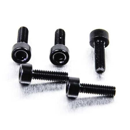 Black alloy parallel Allen head bolts in a pack of five, measuring M3 x 0.50mm x 8mm, featuring a sleek design and durable construction.
