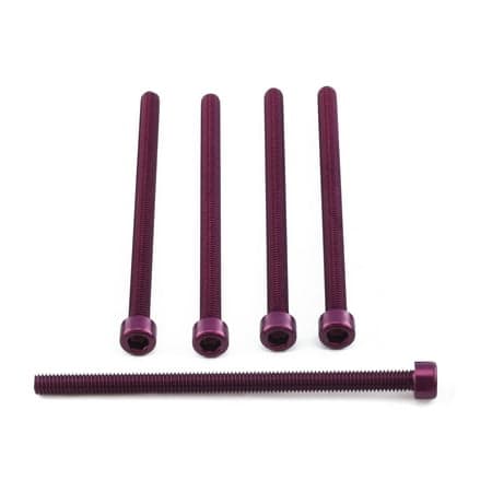 Five purple alloy parallel Allen head bolts, each measuring M6 x 1.00mm x 100mm, showcasing a sleek finish and hexagonal socket for easy installation.