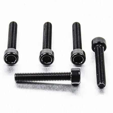 Five black alloy parallel Allen head bolts, each measuring M6 X 1.00mm X 30mm, showcasing a sleek finish and hexagonal socket for easy installation.
