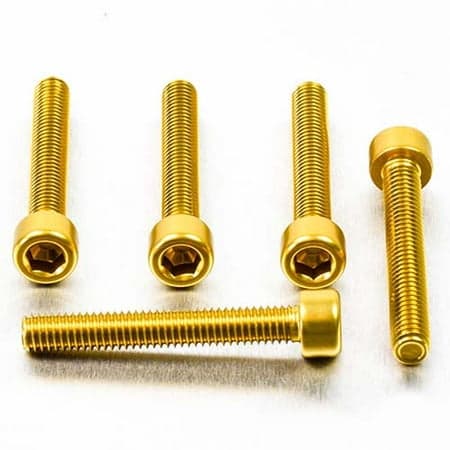 Five gold alloy parallel Allen head bolts, each measuring M6 x 1.00mm x 40mm, featuring a hexagonal socket for easy installation.