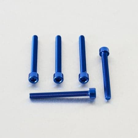 Five blue alloy parallel Allen head bolts, each measuring M6 x 1.00mm x 55mm, showcasing a sleek finish and precision threading.