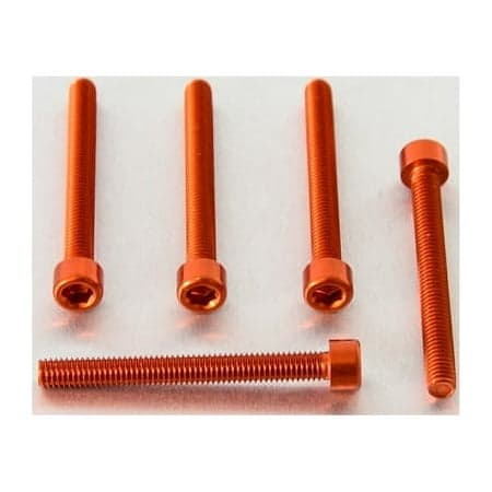 Five orange alloy parallel Allen head bolts, each measuring M6 x 1.00mm x 55mm, showcasing a shiny finish and hexagonal socket for easy installation.