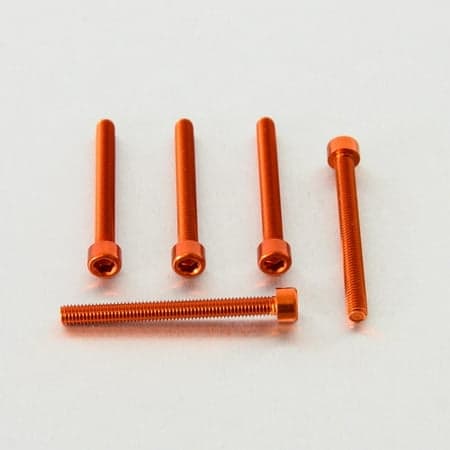 Five orange alloy parallel Allen head bolts, each measuring M6 x 1.00mm x 60mm, showcasing a shiny finish and hexagonal socket for easy installation.