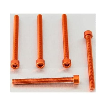 Five orange alloy parallel Allen head bolts, each measuring M6 X 1.00mm X 65mm, showcasing a sleek finish and hexagonal socket heads for easy installation.