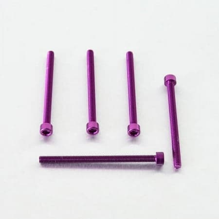 Five purple alloy parallel Allen head bolts, each measuring M6 x 1.00mm x 85mm, showcasing a sleek, anodized finish and hexagonal socket for easy installation.