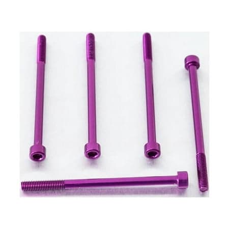 Five purple alloy parallel Allen head bolts, each measuring M6 x 1.00mm x 90mm, showcasing a sleek, shiny finish and hexagonal sockets for easy installation.