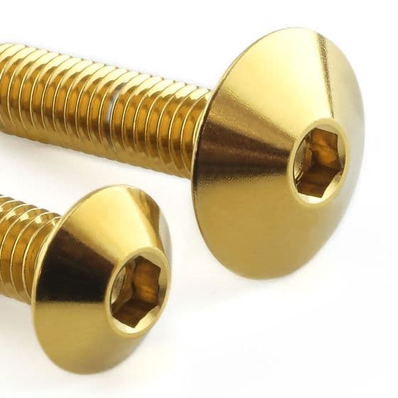 Pro-Bolt stainless steel hand guard mount bolt kit featuring two gold bolts with a hexagonal socket and wide, flat heads, showcasing a shiny metallic finish.