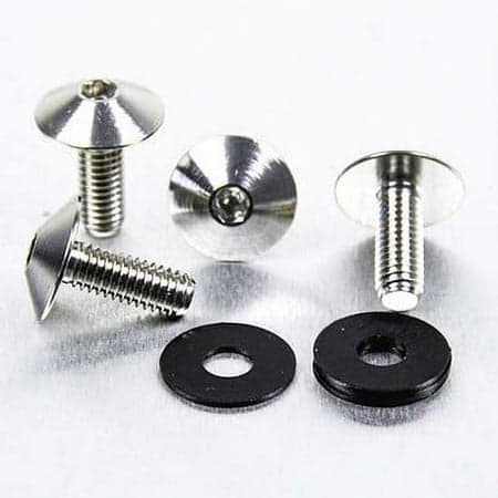 Pro-Bolt Stainless Steel Number Plate Bolt Kit featuring gold-colored bolts with a polished finish, accompanied by black rubber washers for secure installation.