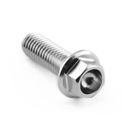 Stainless steel pillion footrest hanger bolt in silver, featuring a hexagonal head and a threaded shaft for secure attachment.