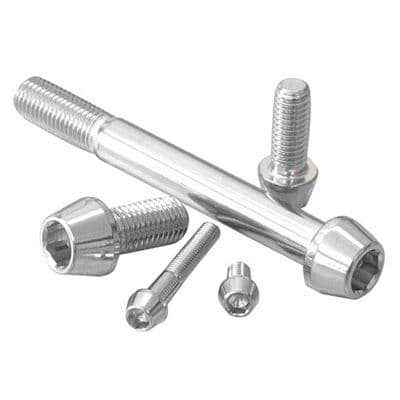 Tapered Allen head stainless steel bolts in various sizes, featuring a shiny silver finish, with hexagonal sockets for easy installation.