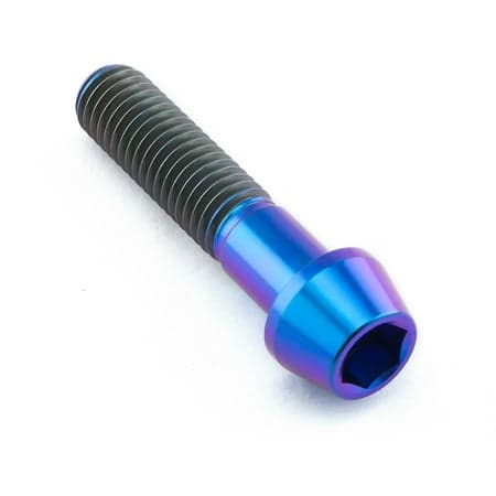 Tapered purple titanium Allen head bolt, measuring M10 x 1.25mm x 45mm, featuring a shiny finish and distinct hexagonal socket for easy installation.