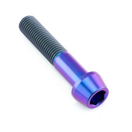 Pro-Bolt tapered Allen head titanium bolt in purple, measuring M10 x 1.25mm x 50mm, featuring a shiny finish and distinct threading for secure fastening.