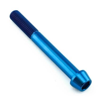 Pro-Bolt tapered Allen head titanium bolt in blue, measuring M10 x 1.25mm x 85mm, featuring a smooth finish and distinct threading along the shaft.