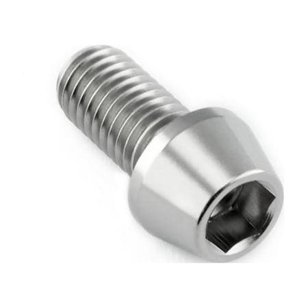 Tapered Allen head titanium bolt in natural finish, measuring M10 x 1.50mm x 20mm, featuring a hexagonal socket for easy installation.