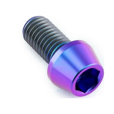 Purple tapered Allen head titanium bolt, M10 x 1.50mm x 20mm, featuring a shiny finish and hexagonal socket for easy installation.