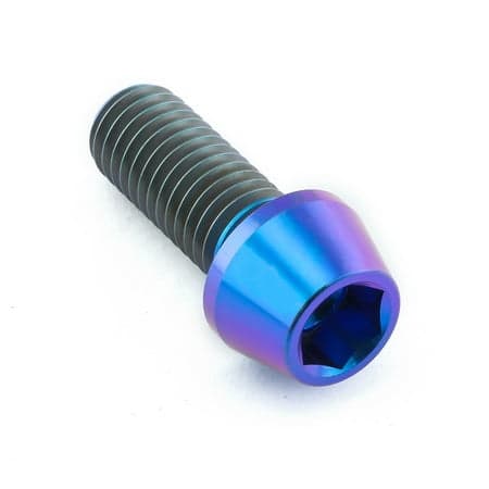 Tapered Allen head titanium bolt in purple, measuring M10 x 1.50mm x 25mm, featuring a shiny finish and distinct hexagonal socket for easy installation.