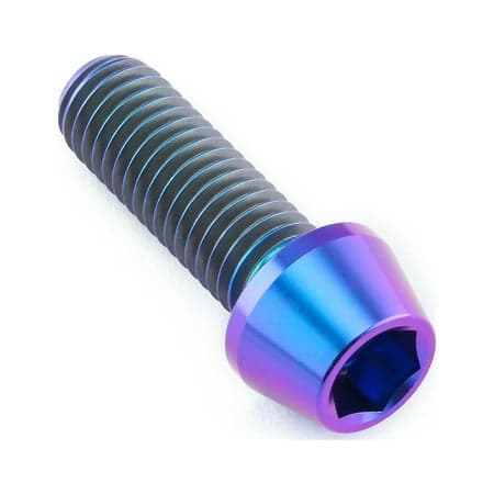 Purple titanium tapered Allen head bolt, M10 x 1.50mm x 30mm, featuring a smooth, shiny finish and deep hex socket for tool engagement.