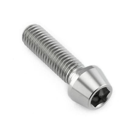 Tapered Allen head titanium bolt in natural finish, measuring M10 x 1.50mm x 35mm, featuring a smooth shaft and hexagonal socket for easy installation.