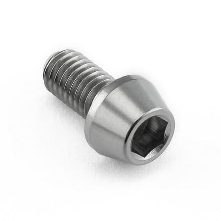 Tapered Allen head titanium bolt in natural finish, measuring M5 x 0.80mm x 10mm, featuring a hexagonal socket for easy installation.