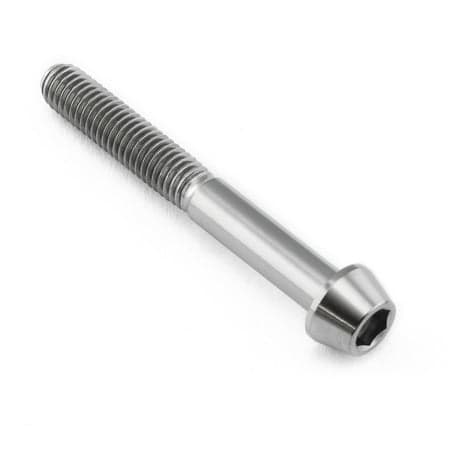 Tapered Allen head titanium bolt in natural finish, measuring M5 x 0.80mm x 40mm, featuring a smooth shaft and hexagonal socket for tool compatibility.