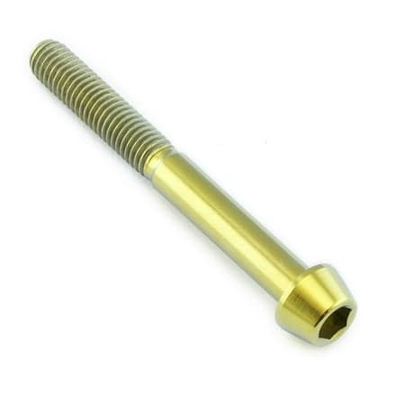 Gold titanium tapered Allen head bolt, measuring M5 x 0.80mm x 45mm, featuring a smooth finish and a hexagonal recess for tool engagement.