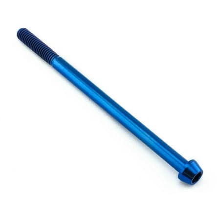 Blue tapered Allen head titanium bolt, M6 x 1.00mm x 100mm with a 25mm head, featuring a smooth finish and distinct threading along the shaft.