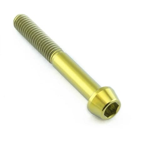 Gold titanium tapered Allen head bolt, measuring M6 x 1.00mm x 45mm, features a smooth finish and hexagonal socket for easy installation.