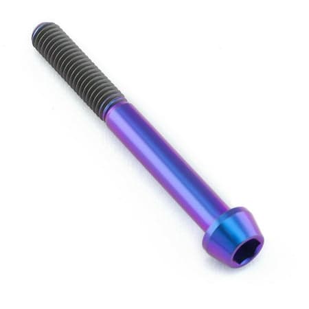 Tapered purple titanium Allen head bolt measuring M6 X 1.00mm X 55mm, featuring a sleek finish and black threaded shaft for durability and style.