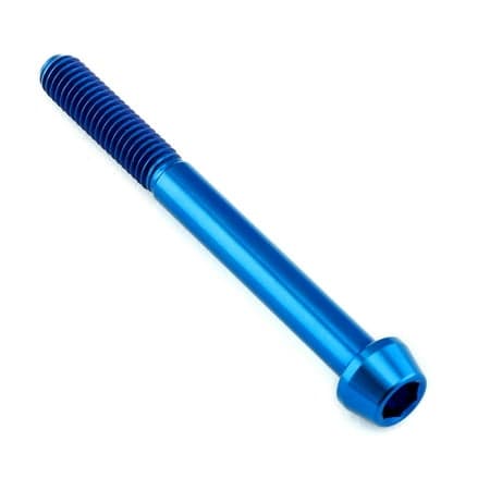 Blue tapered Allen head titanium bolt, measuring M6 x 1.00mm x 60mm, featuring a sleek design with a smooth finish and prominent threading along the shaft.