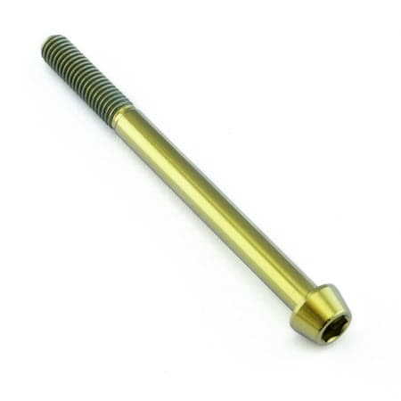 Gold titanium tapered Allen head bolt, measuring M6 x 1.00mm x 75mm, featuring a smooth finish and visible threading along the shaft.