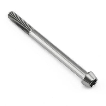 Tapered Allen head titanium bolt in natural finish, measuring M6 x 1.00mm x 75mm, featuring a smooth shaft and hexagonal recess for secure fitting.