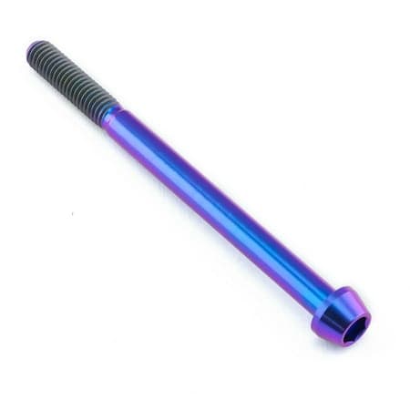 Tapered Allen head titanium bolt in purple, measuring M6 x 1.00mm x 80mm, featuring a smooth, shiny finish and threaded shaft for secure fastening.