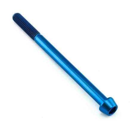 Blue titanium tapered Allen head bolt, measuring M6 x 1.00mm x 85mm, featuring a smooth finish and a hexagonal socket for easy installation.