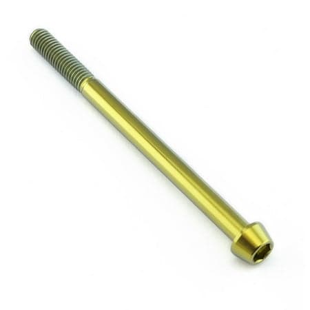 Gold titanium tapered Allen head bolt, M6 x 1.00mm x 85mm with a smooth finish and visible threading, designed for durability and lightweight performance.
