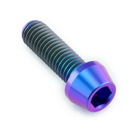 Tapered Allen head titanium bolt in purple, measuring M8 x 1.25mm x 25mm, featuring a smooth, shiny finish and distinct hexagonal socket for easy installation.