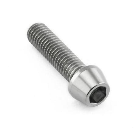 Tapered Allen head titanium bolt in natural finish, measuring M8 x 1.25mm x 30mm, featuring a hexagonal socket for easy installation.