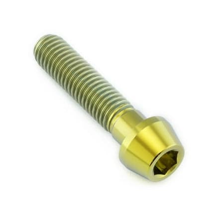 Gold titanium tapered Allen head bolt, M8 x 1.25mm x 35mm, featuring a smooth, shiny finish and a hexagonal socket for easy installation.