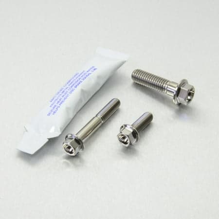 Pro-Bolt Titanium Chain Guard & Rail Bolt Kit in silver, featuring three titanium bolts with hex heads and a small tube of thread lock adhesive.