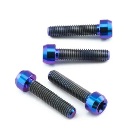 Pro-Bolt Titanium Front Axle Pinch Bolt Kit featuring four bolts with a purple anodized finish and black threaded shafts, designed for durability and style.
