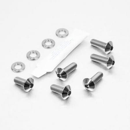 Pro-Bolt Titanium Rider & Pillion Footrest Hanger Bolt Kit in silver, featuring six titanium screws with a polished finish and accompanying washers for installation.