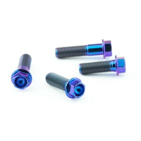 Pro-Bolt Titanium Subframe Mount Bolt Kit featuring four bolts in a striking purple and blue finish, showcasing a hexagonal head and threaded shaft for durability and style.