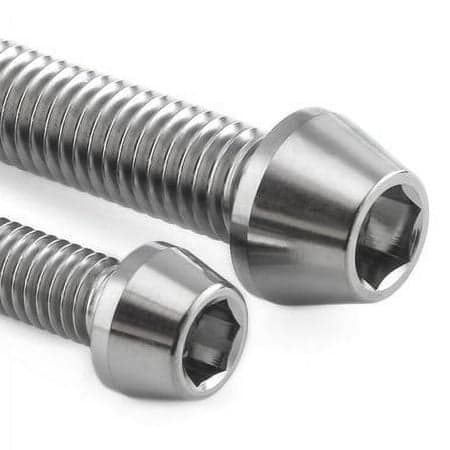 Gold titanium top and bottom clamp yoke pinch bolt kit featuring two bolts with hexagonal heads and a sleek, polished finish.