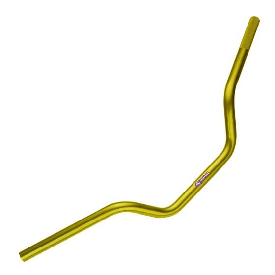 Gold Renthal Superbike high handlebars featuring a sleek, curved design and a durable aluminum construction, ideal for enhancing motorcycle control and comfort.