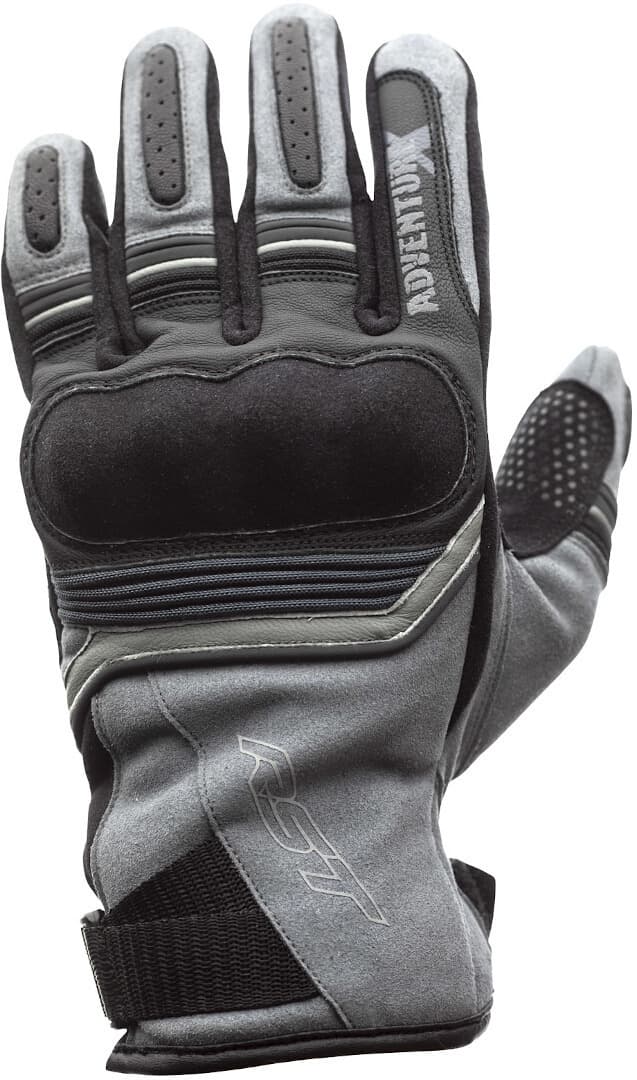 RST Adventure-X gloves in grey and light grey, size 8, featuring padded knuckles, textured grip, and adjustable wrist closure for enhanced comfort and protection.