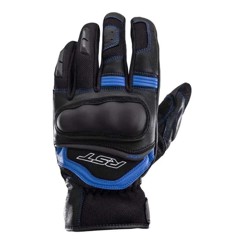 Black and blue RST Urban Air 3 gloves in size 10, featuring a padded palm, breathable mesh, and reinforced knuckles for enhanced protection and comfort.