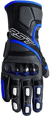 Grey, blue, and black RST Fulcrum gloves featuring perforated leather, carbon knuckle protection, and padded palms, designed for size 11 hands.