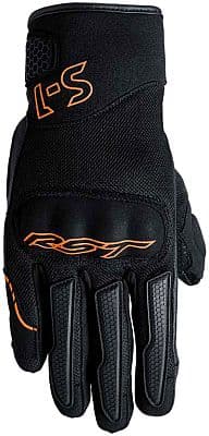Black and orange RST S1 Mesh Motorcycle Gloves in size L for men, featuring a breathable mesh design, padded knuckles, and a secure wrist closure.