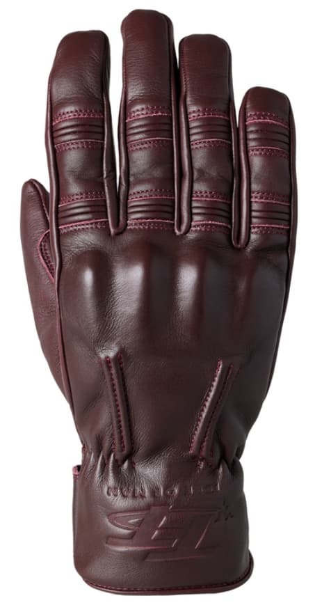 Red leather motorcycle glove with reinforced stitching, padded knuckles, and a snug fit, designed for men in size L, featuring the RST logo on the wrist.