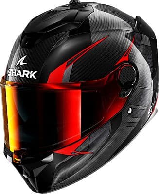 Black and red Shark Spartan GT Pro Carbon full face helmet in size L, featuring a sleek aerodynamic design and a reflective visor.